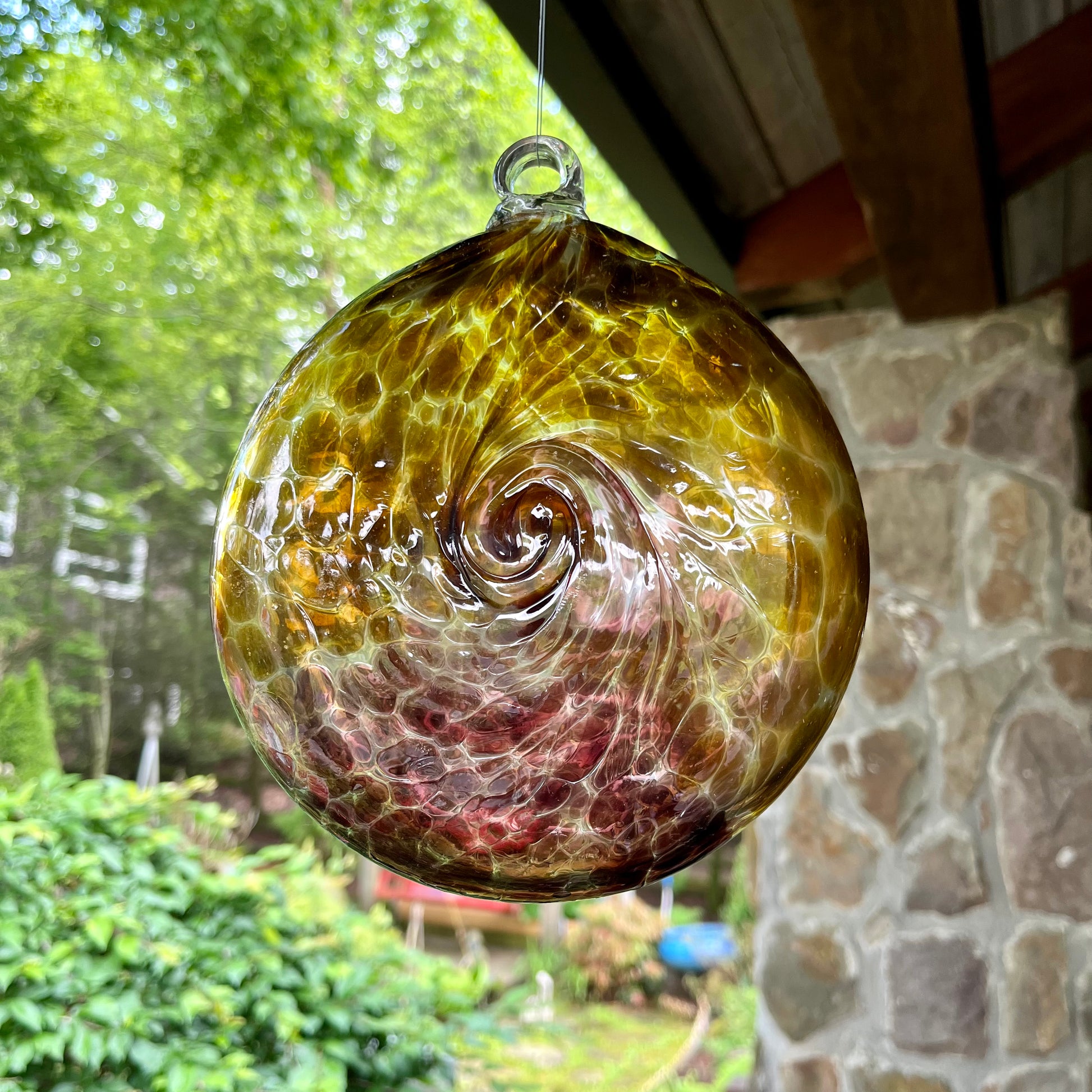 Mexican Recycled Hand Blown Glass Suncatcher Medallion Amber Purple