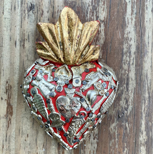 Mexican Milagros sacred wood heart Corazon