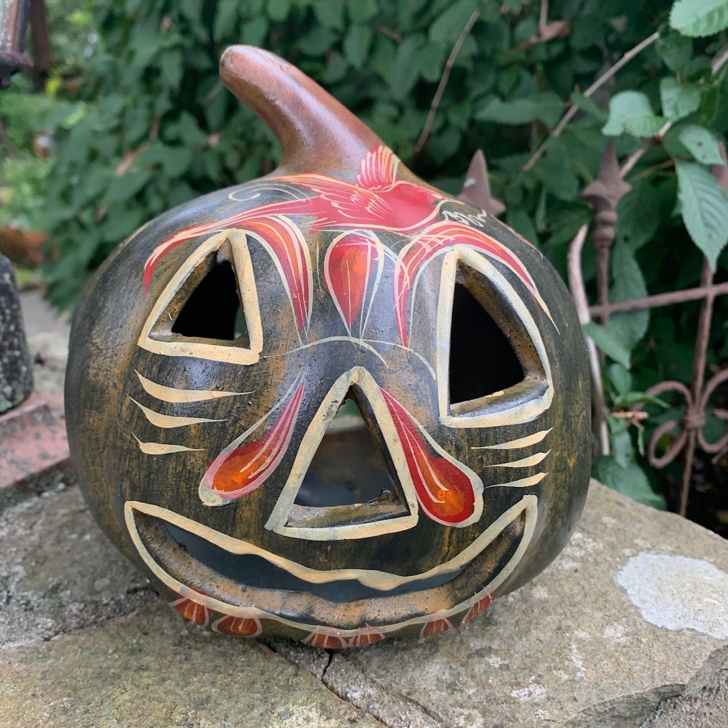 Mexican rustic hand painted clay pumpkin pumpkins