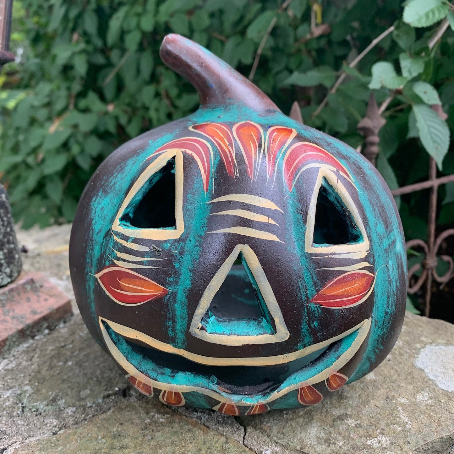 Mexican rustic hand painted clay pumpkin pumpkins