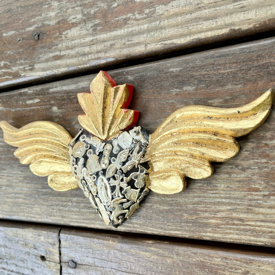 Milagros wood winged sacred heart