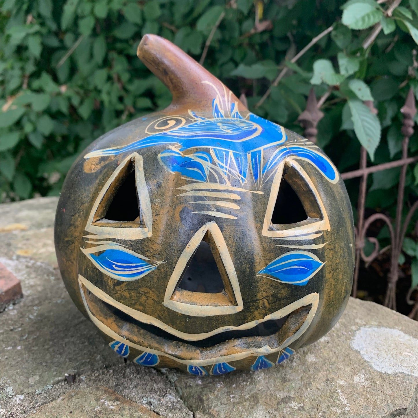 Mexican rustic hand painted clay pumpkin pumpkins