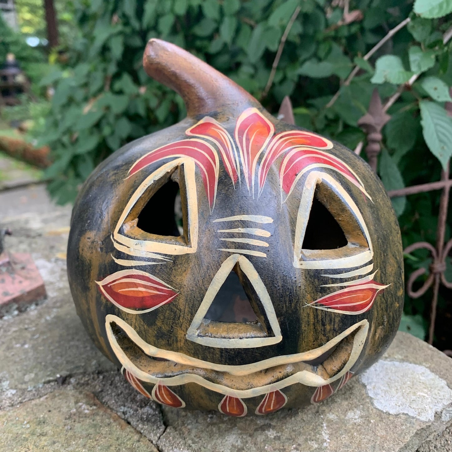 Mexican rustic hand painted clay pumpkin pumpkins