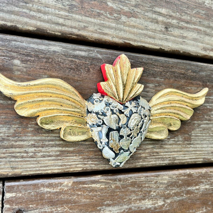 Milagros wood winged sacred heart