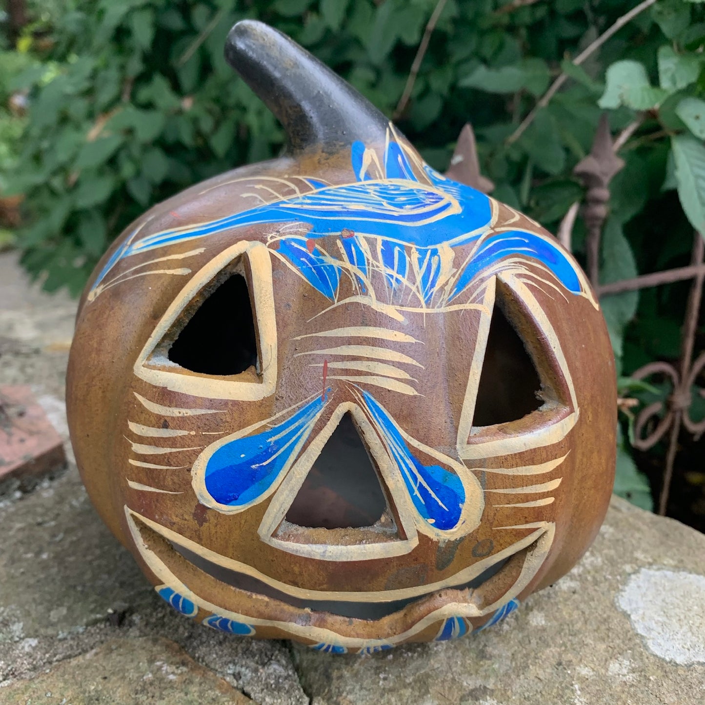 Mexican rustic hand painted clay pumpkin pumpkins