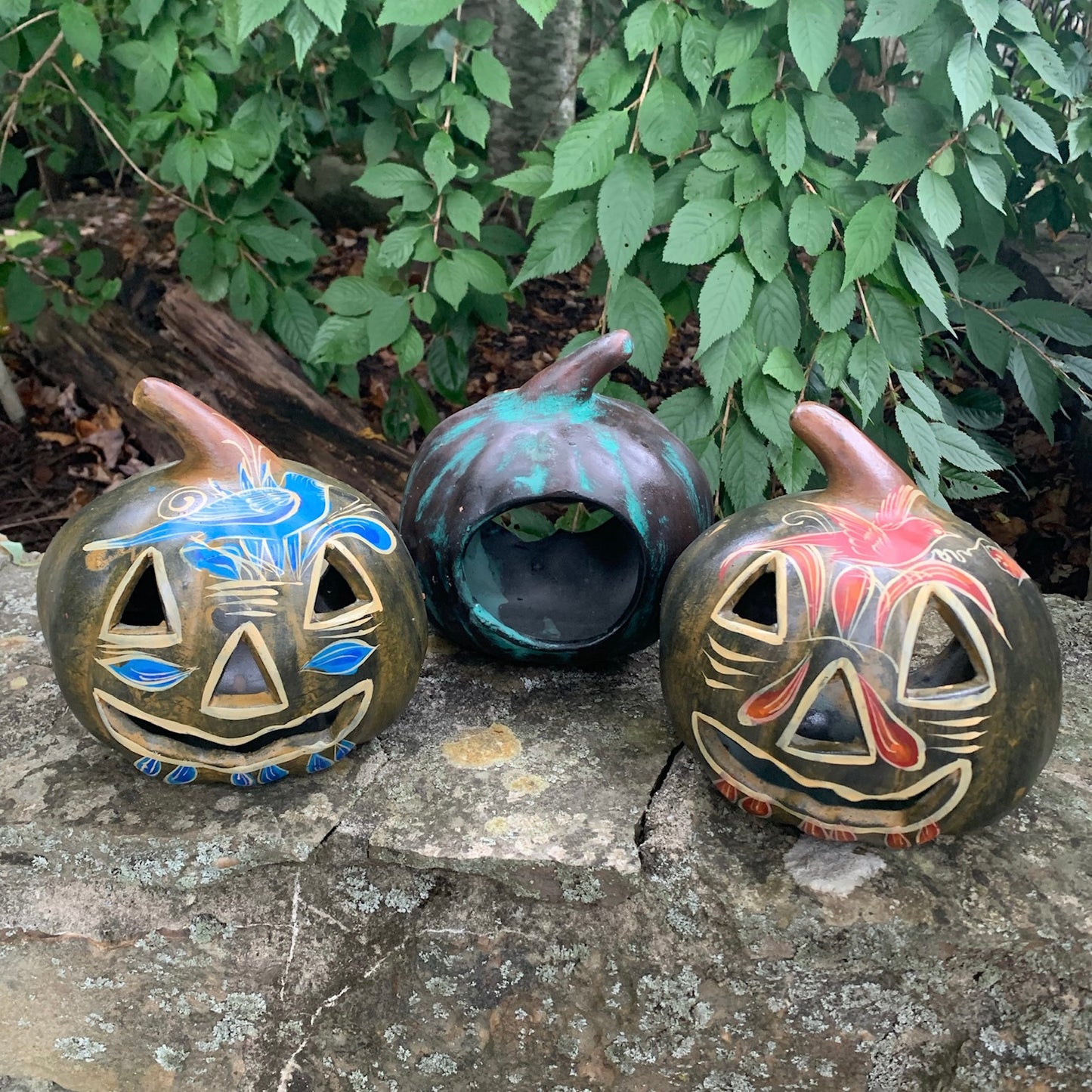 Mexican rustic hand painted clay pumpkin pumpkins