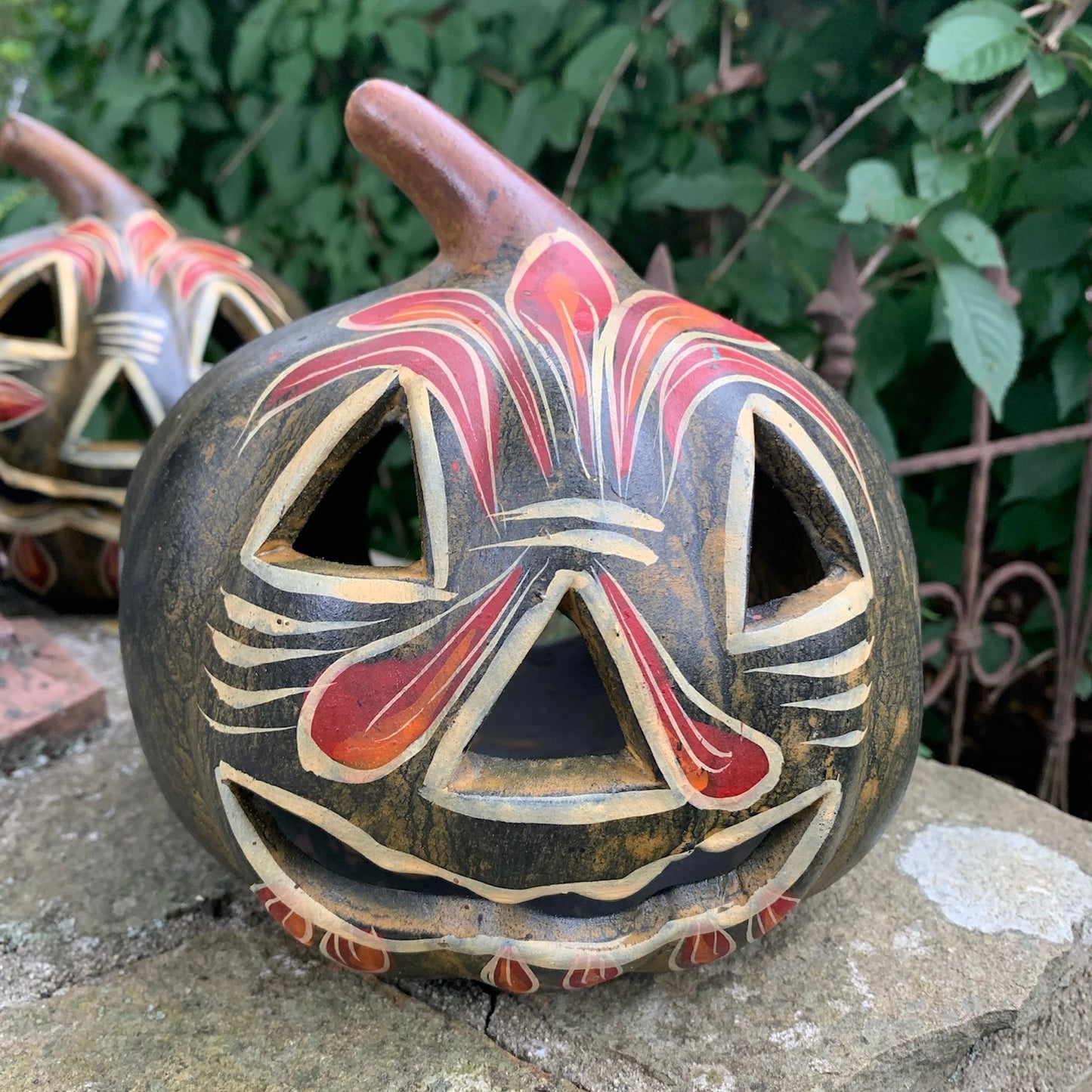 Mexican rustic hand painted clay pumpkin pumpkins