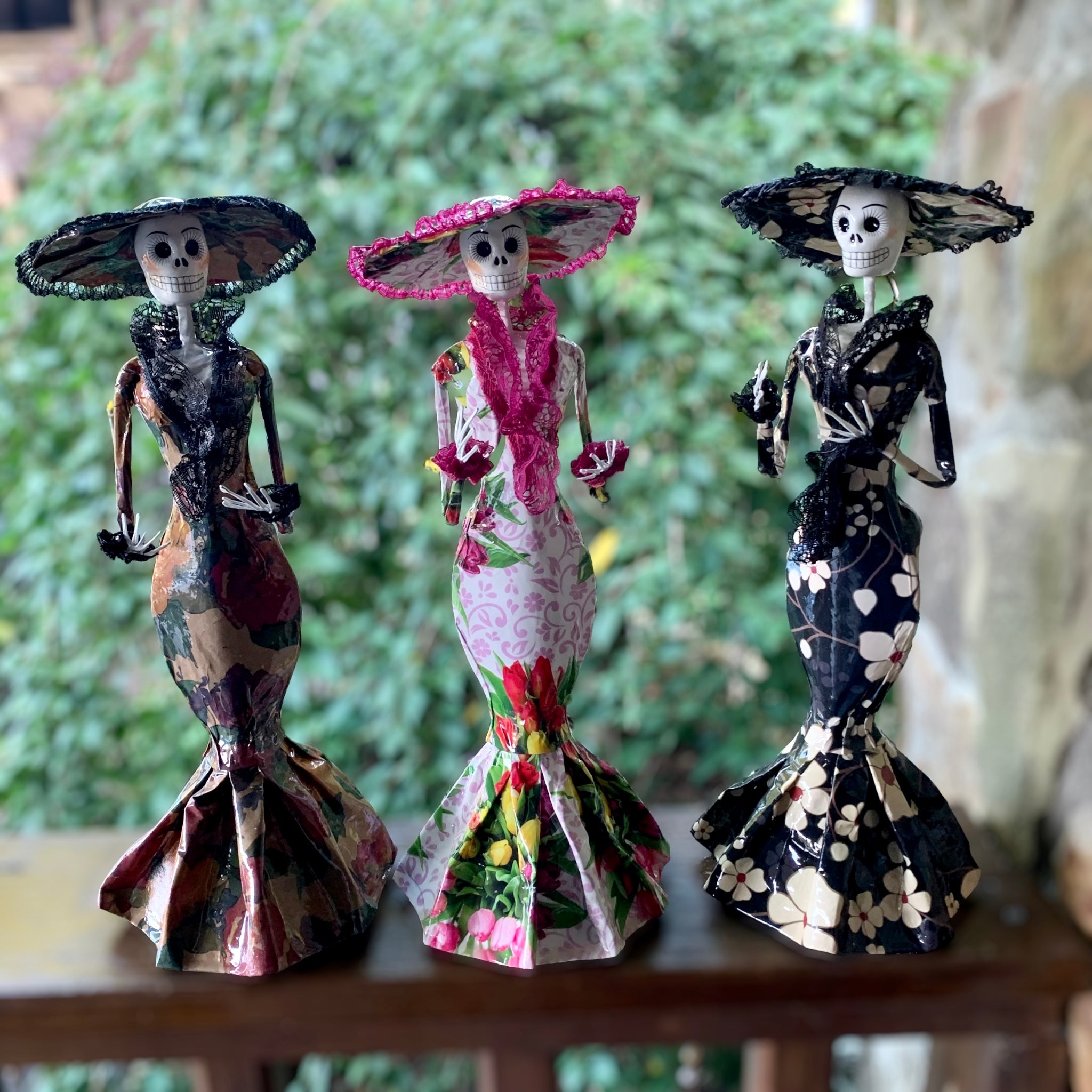 Paper Mache Dolls - Catrina Bride and Groom, Skelton Ladies | MexDecor