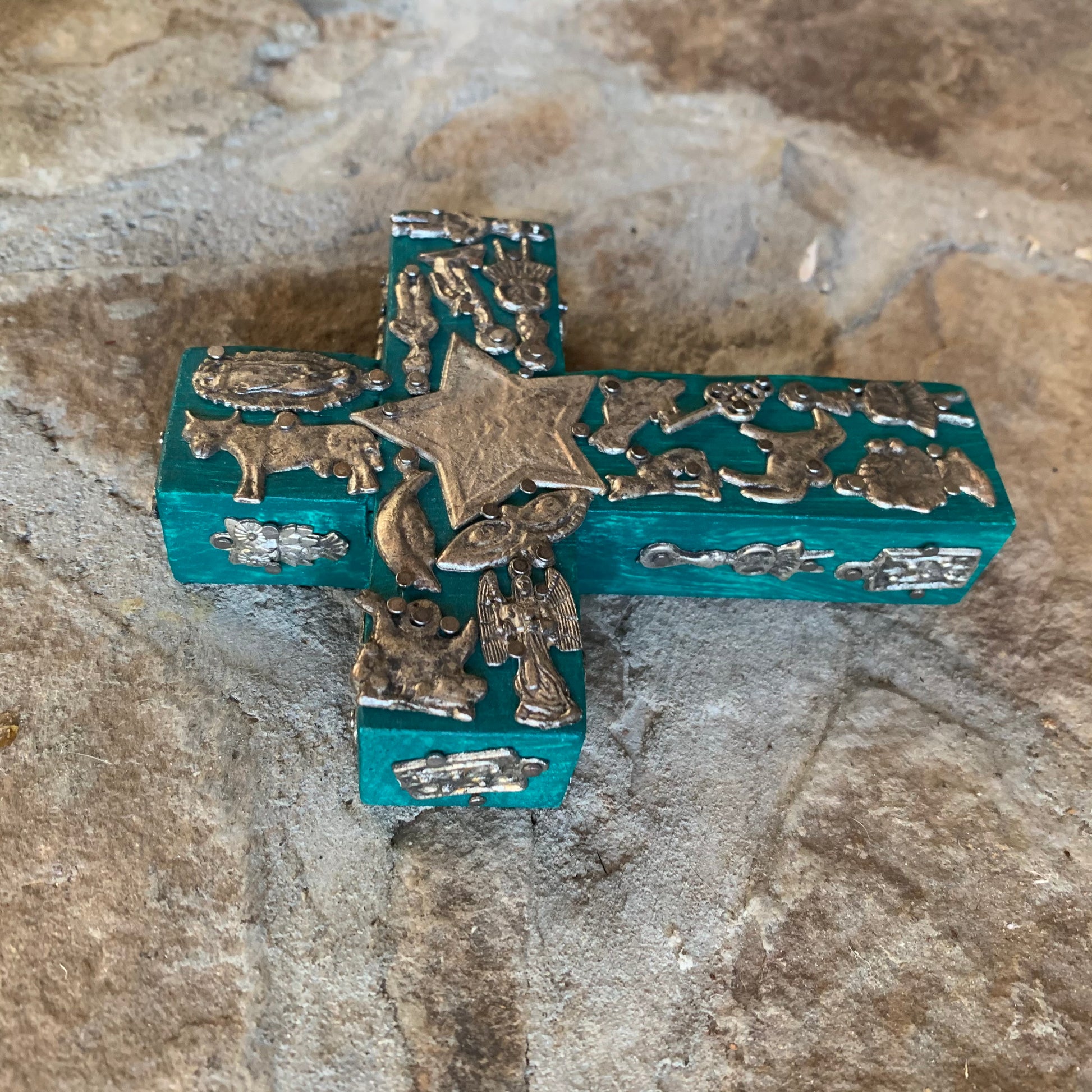 wood cross milagros charms