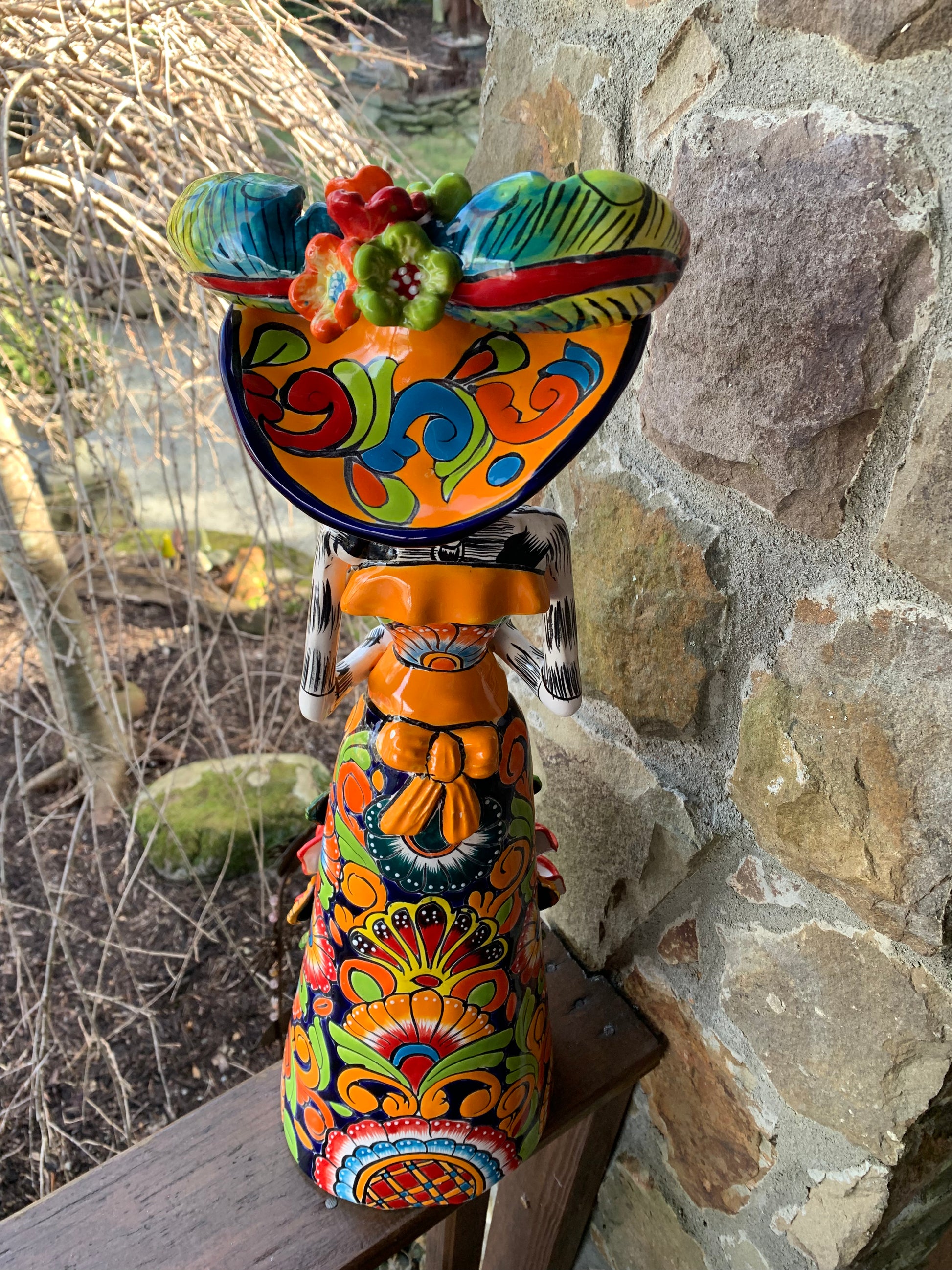 Talavera Catrina skeleton doll with Cala lilies 