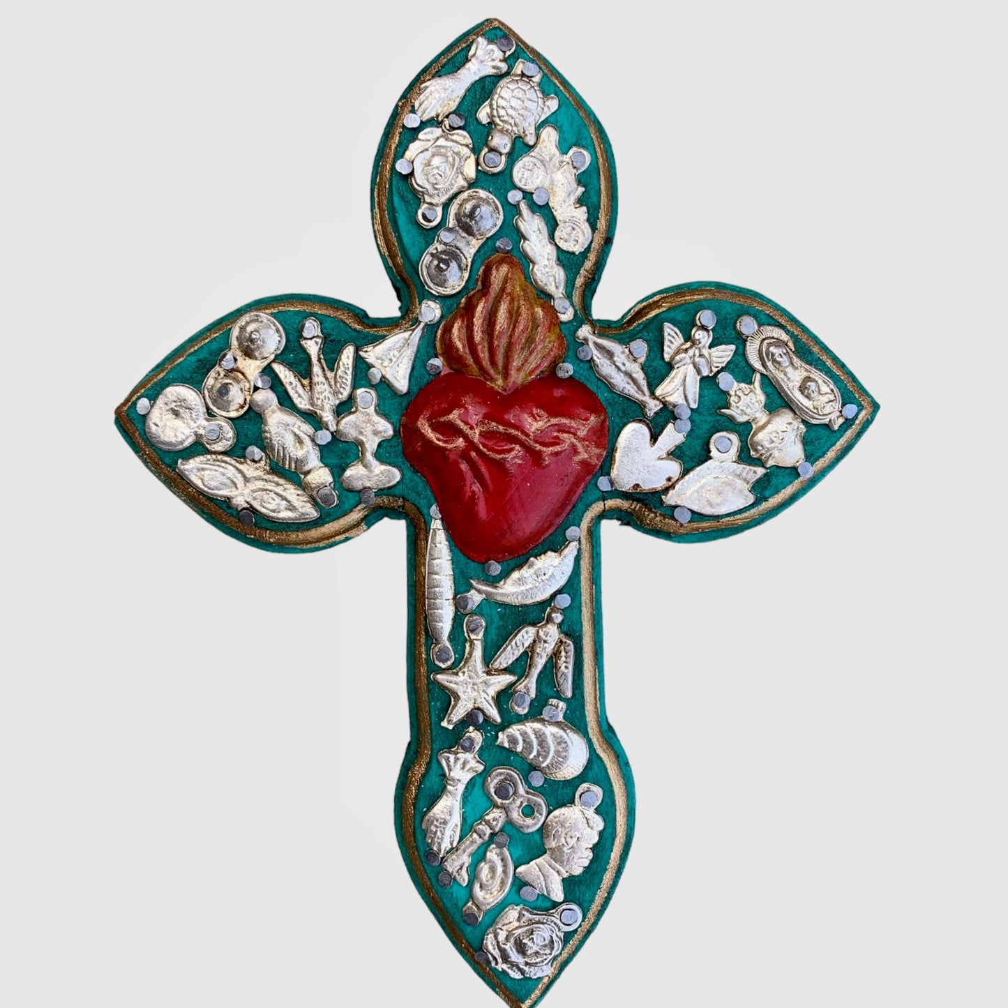 Milagros Wood Sacred Heart Cross