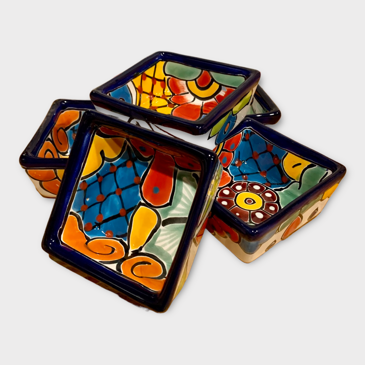 Mexican Talavera Little Square condiment salsa ring dishes