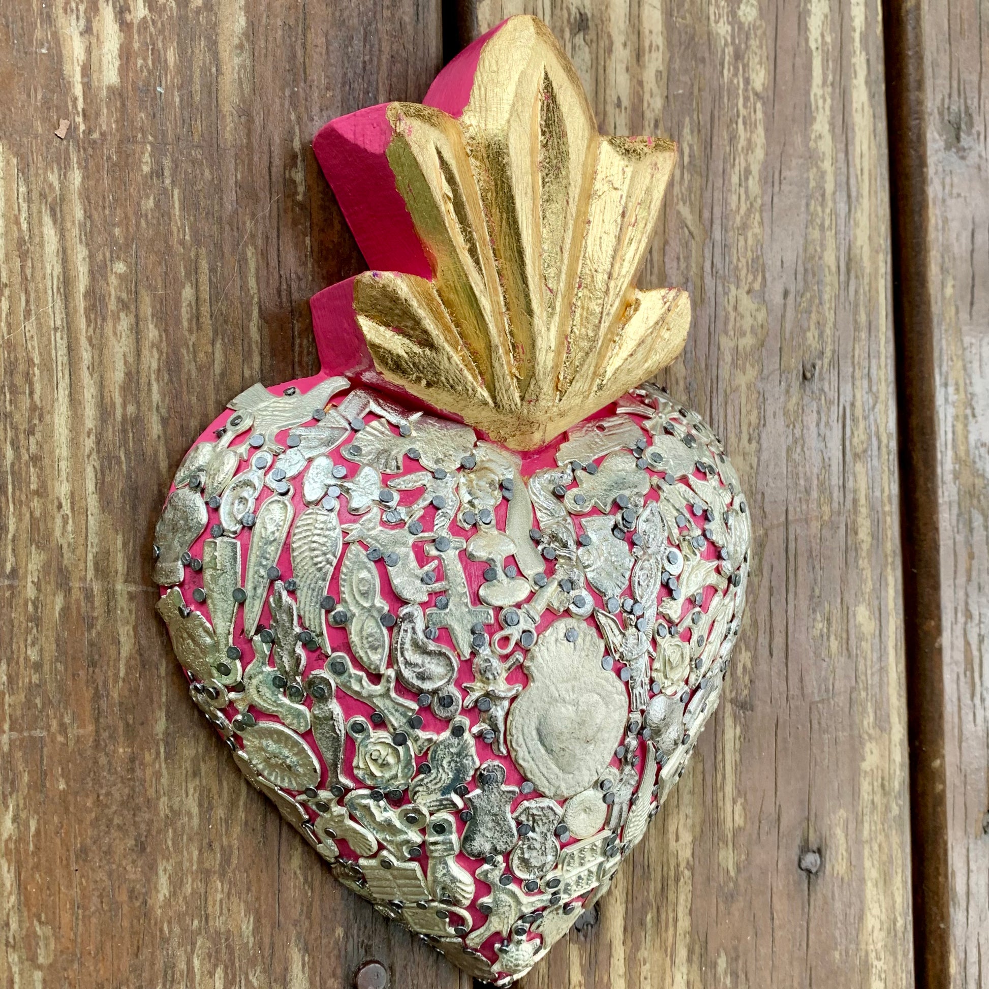 Mexican Milagros sacred wood heart Corazon