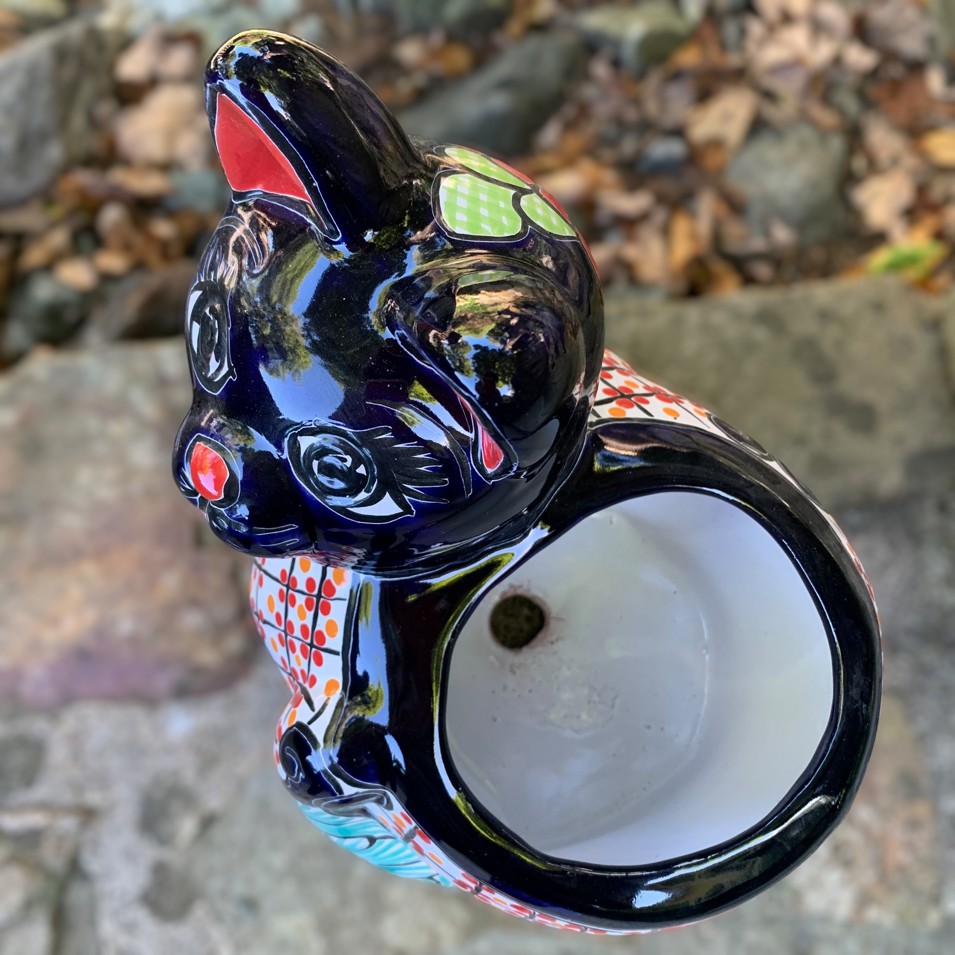 black cat planter pot Mexican Talavera Kitty Cat Planter - Mexican Pottery Pot