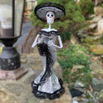 Paper Mache Mexican Catrina Skelton Doll Dolls