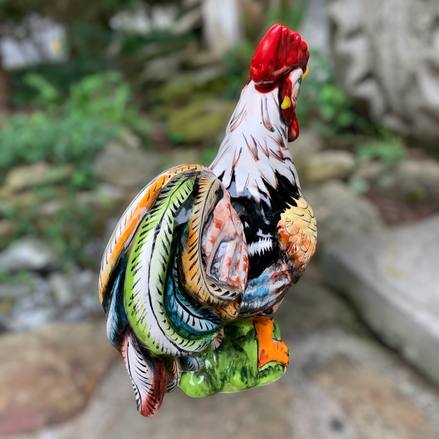 Mexican talavera rooster figure ceramic chicken