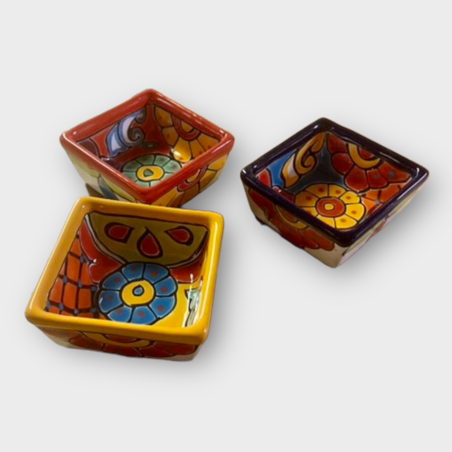 Mexican Talavera Little Square condiment salsa ring dishes