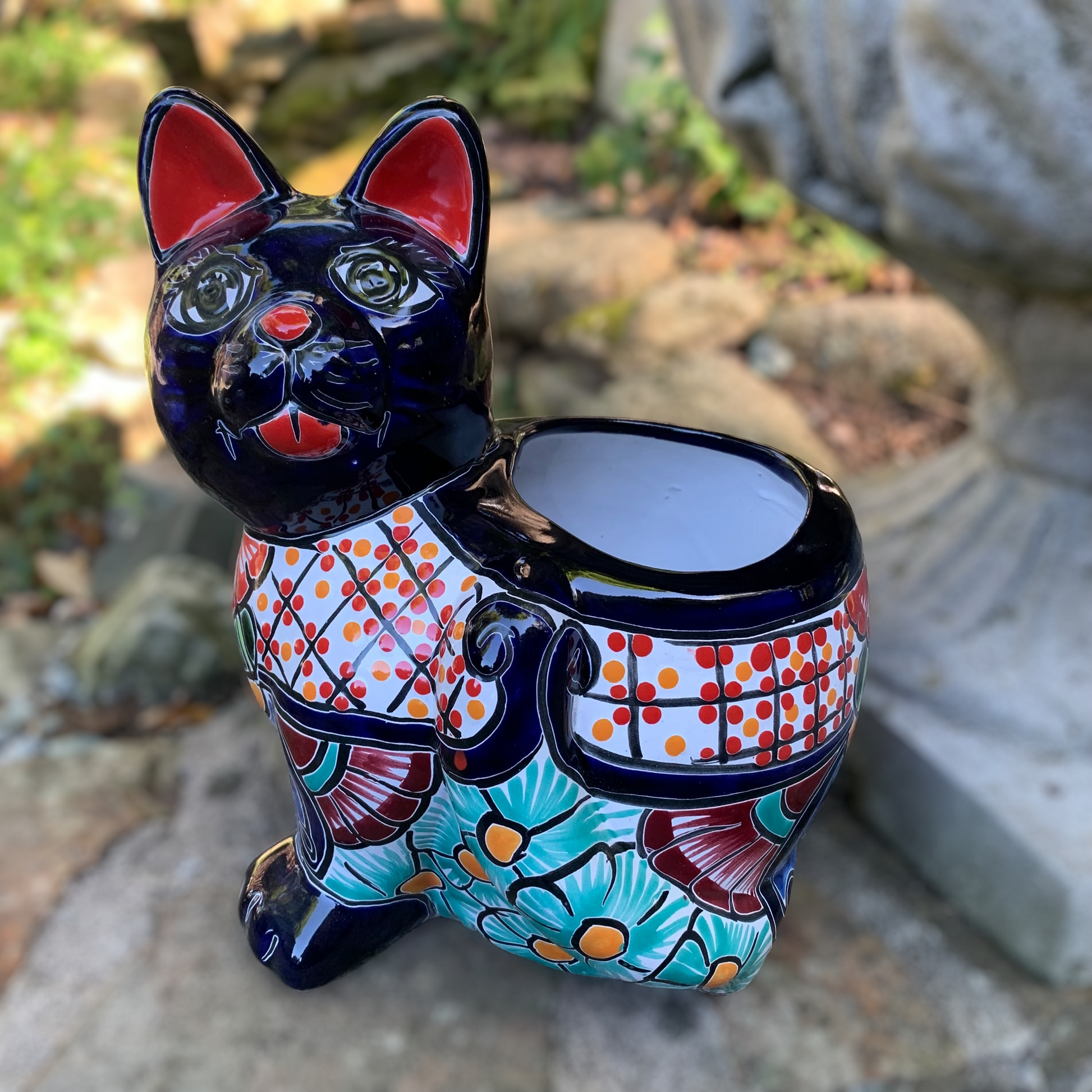mexican ceramic plant pots Mexican Talavera Kitty Cat Planter - Mexican Pottery Pot