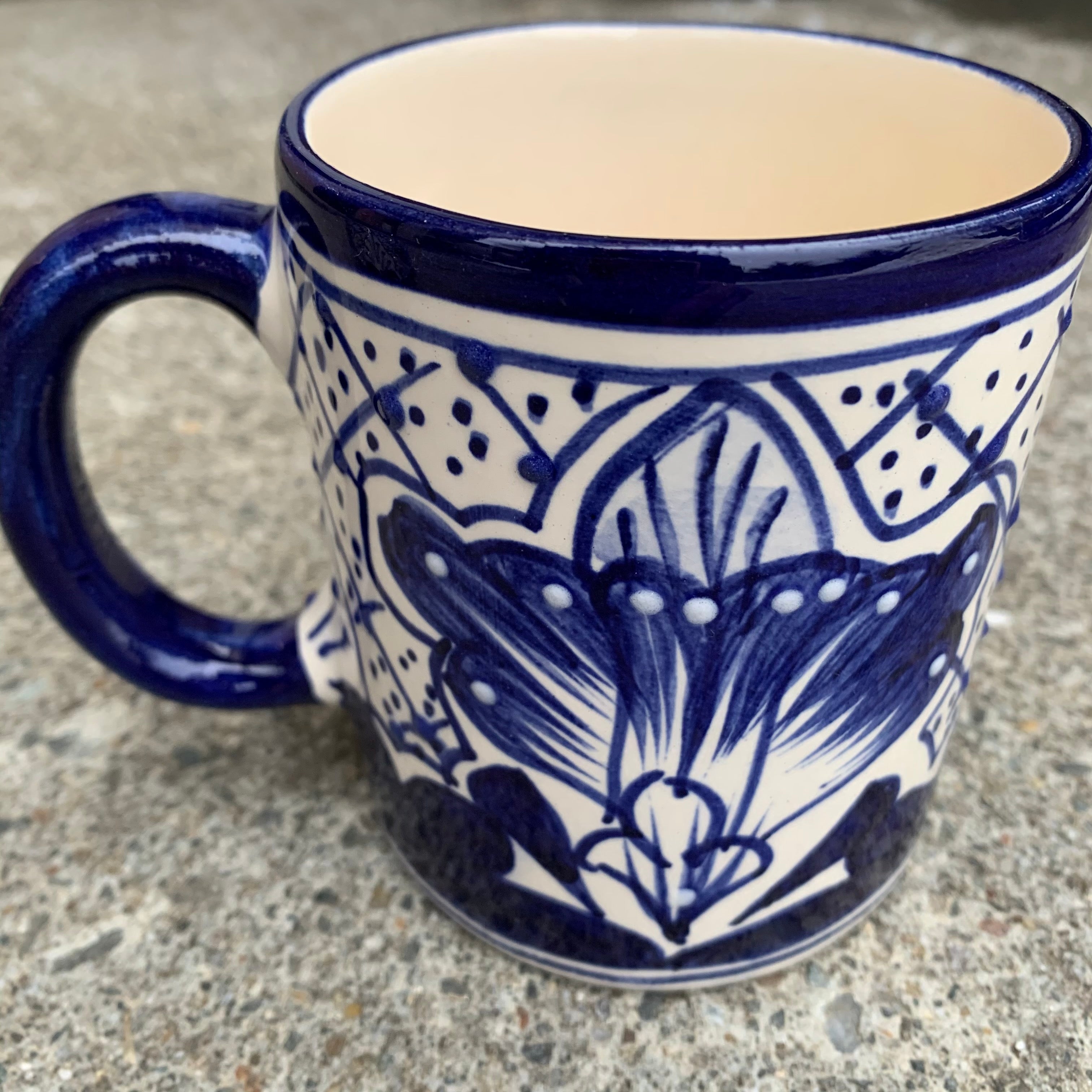 Talavera Blue & White Hand-Painted Clay 8 oz Mug - Set of 4 – CasaQ