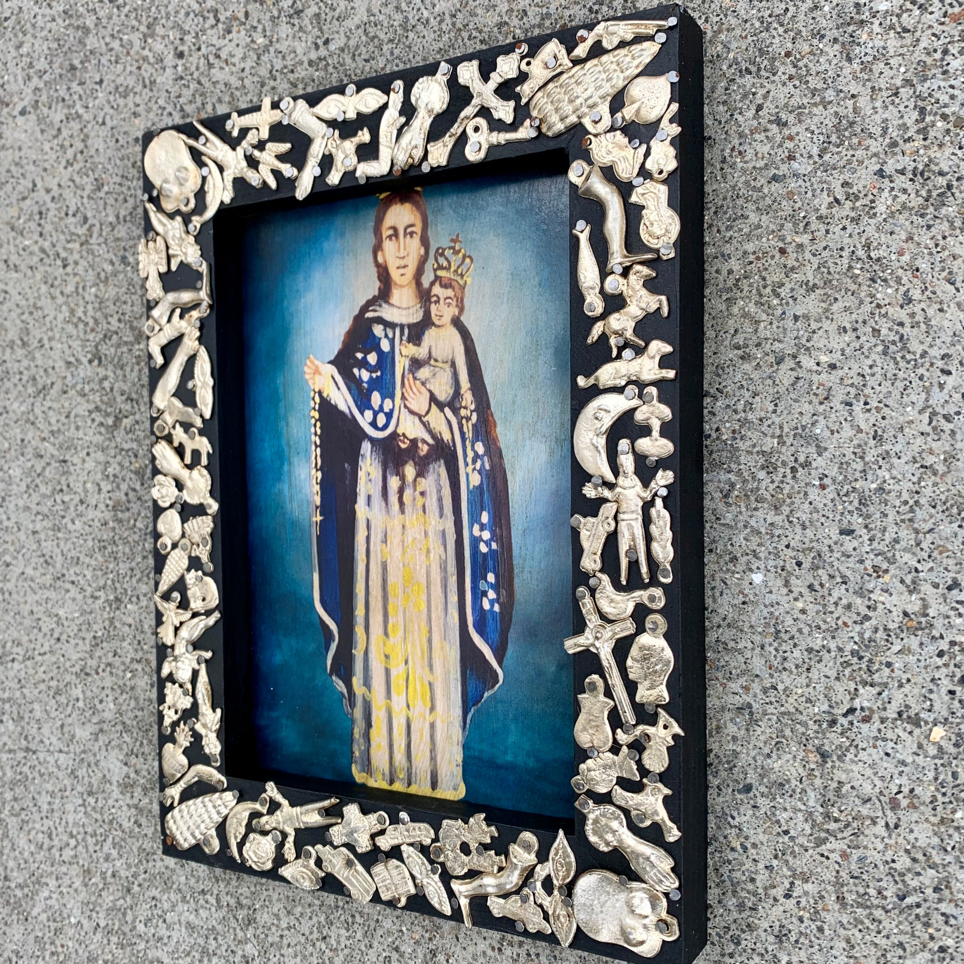 wood milagros frame with St. Joseph