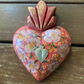 Mexican Wood Folk Art painted Heart with Milagros Charm